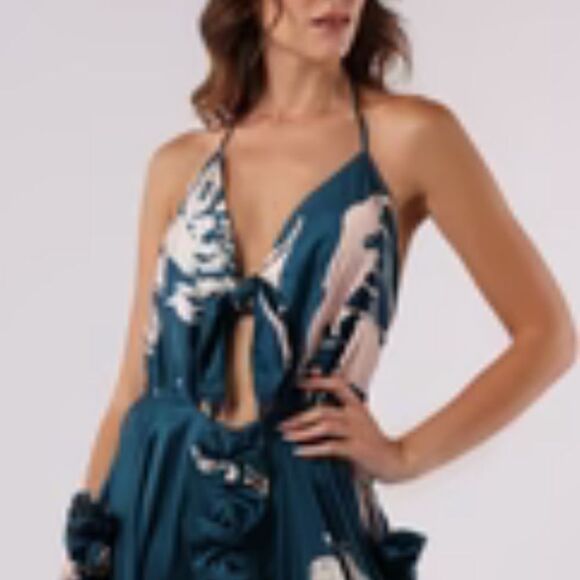 NWT PRAIA PR Bellagio 17191 Maxi Dress Large Green Pink Floral - Picture 3 of 14